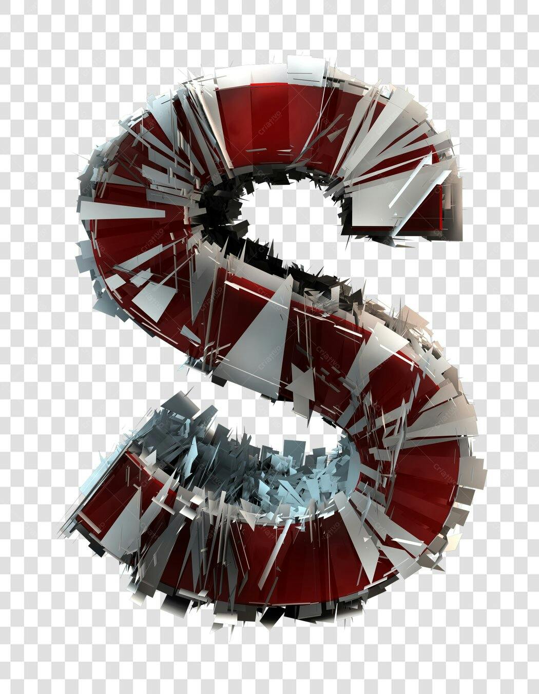 Logo Letra S 3D Destruída Vermelha e Branca PNG com fundo transparente