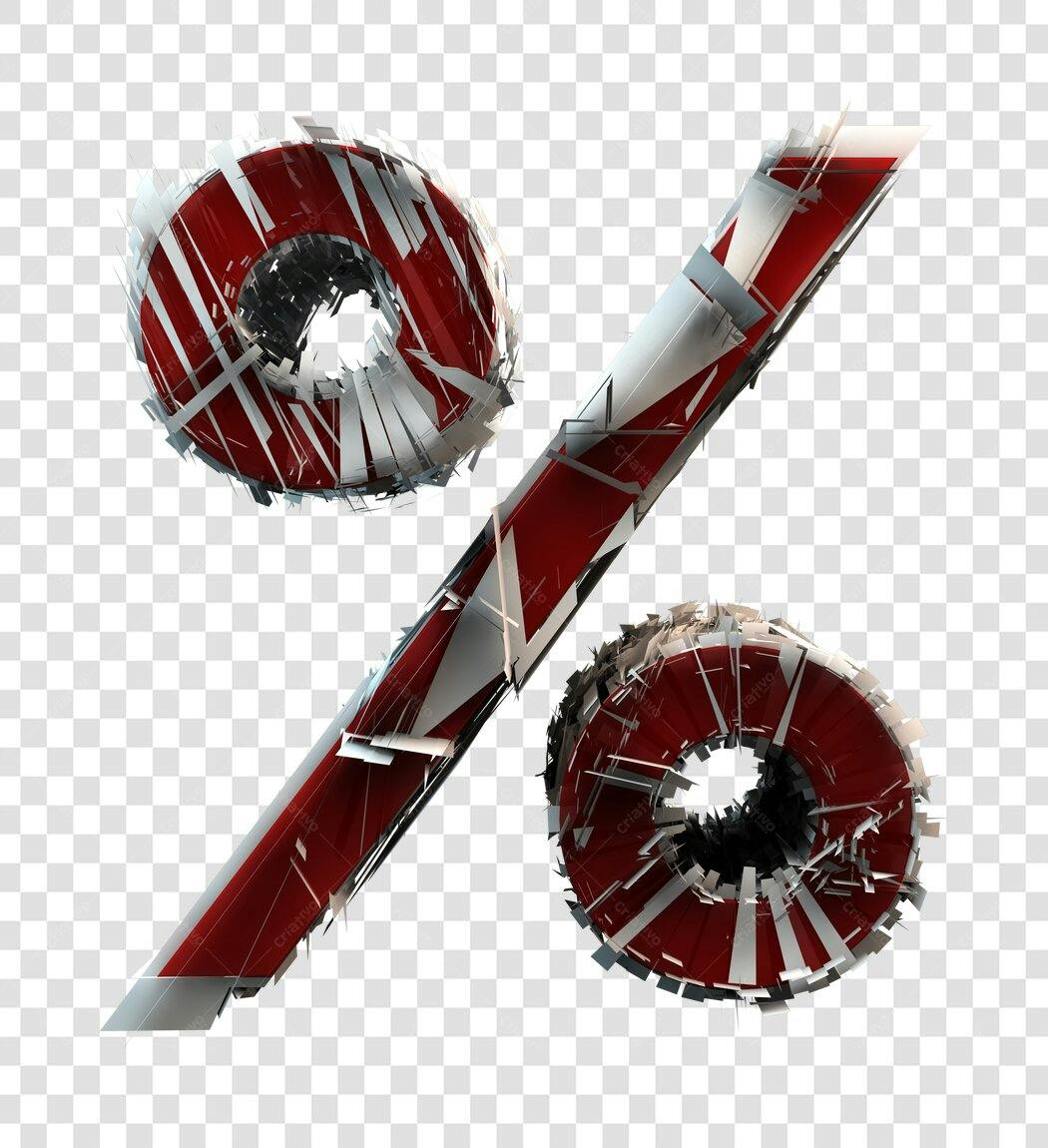 Símbolo Porcentagem 3D Vermelho e Branco PNG com fundo transparente