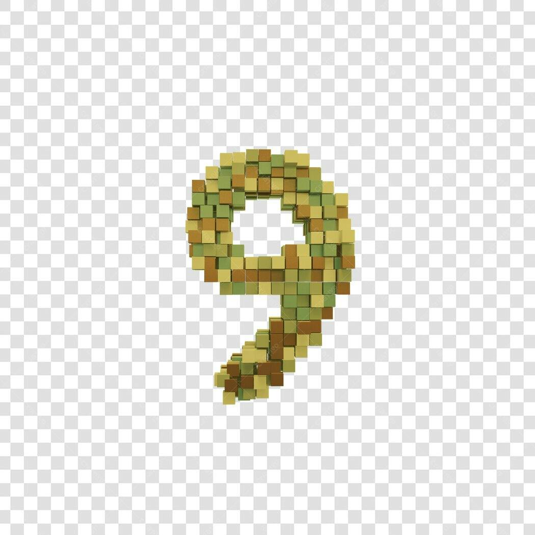 Número 9 mosaico 3D verde e marrom PNG com fundo transparente