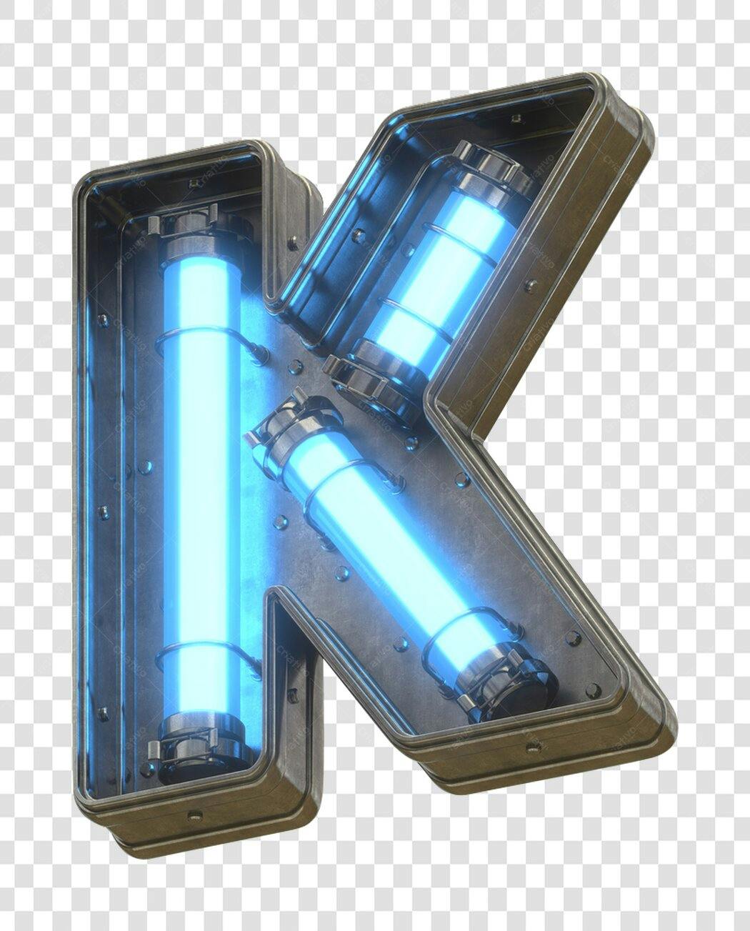 Letra K neon futurista PNG com fundo transparente