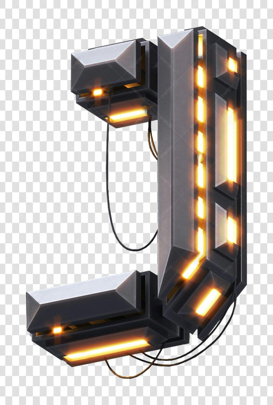 Ilustração Letra C Futurista Metal e Luz PNG com fundo transparente