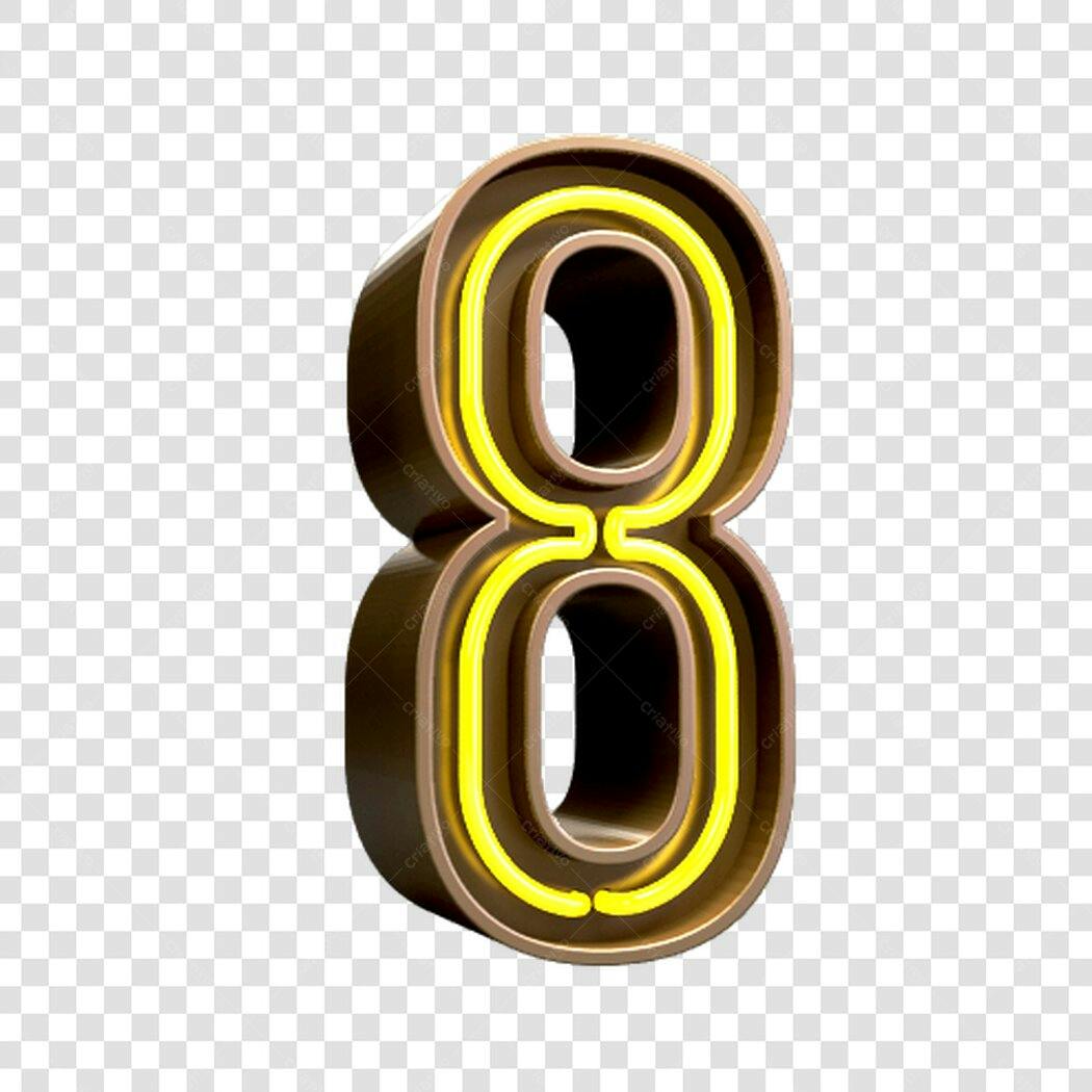 Logo Número 8 Neon Dourado PNG com fundo transparente