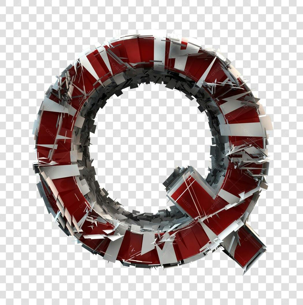 Tipografia 3D Letra Q Vermelha e Branca PNG com fundo transparente