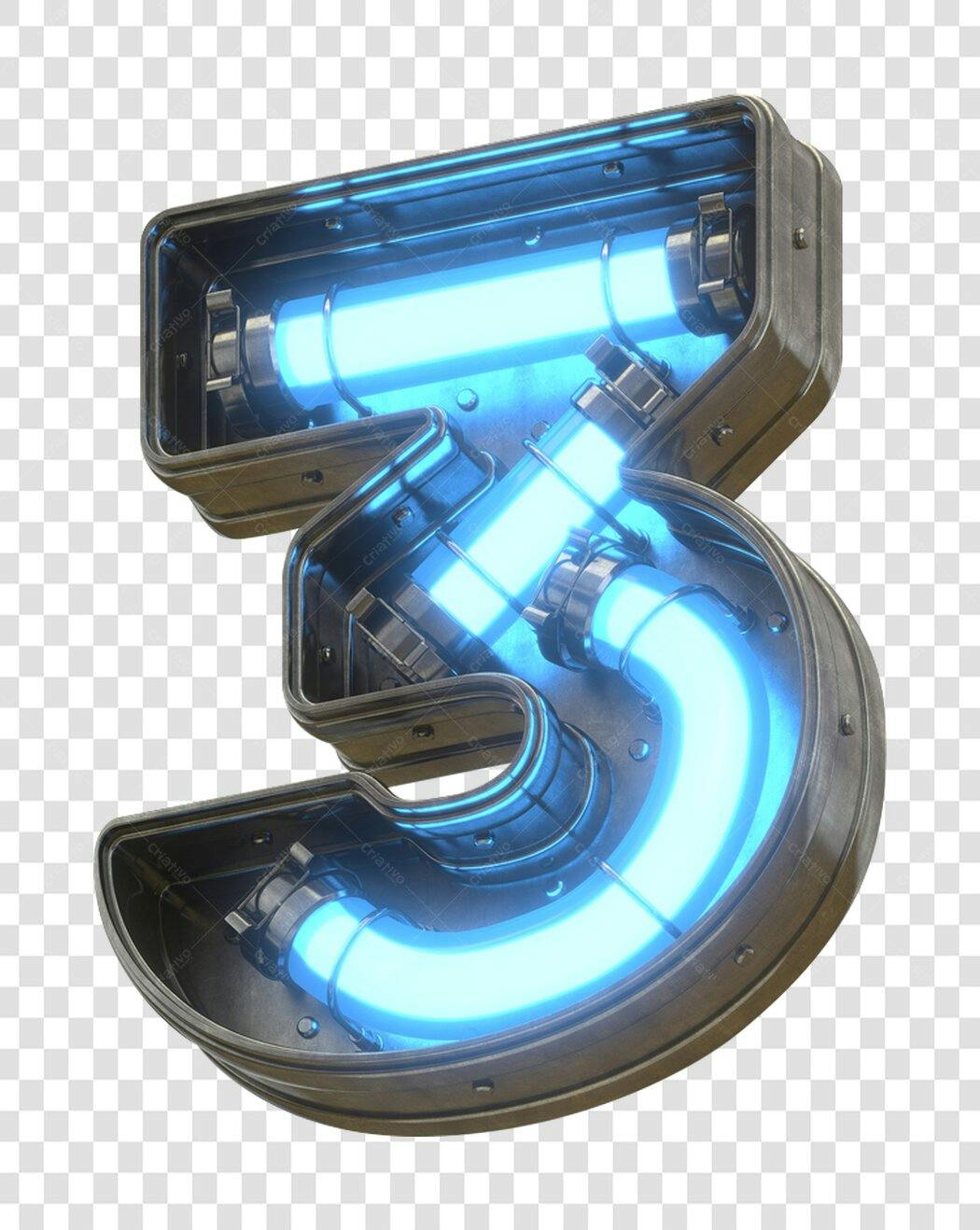 Logo Número 3 Neon PNG com fundo transparente