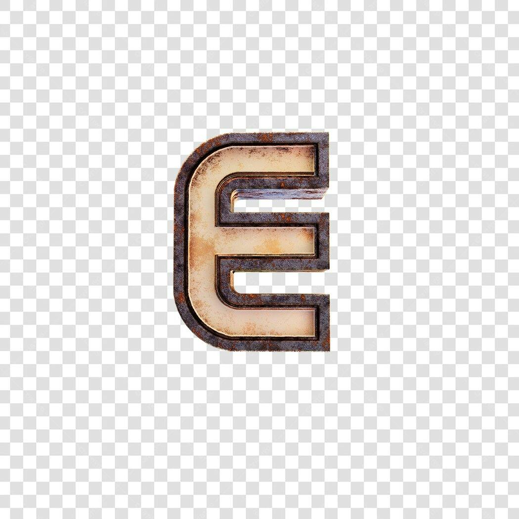 Letra E enferrujada em 3D PNG com fundo transparente