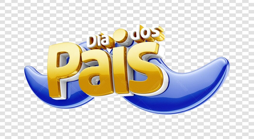 Selo 3D Dia dos Pais dourado e azul vibrante