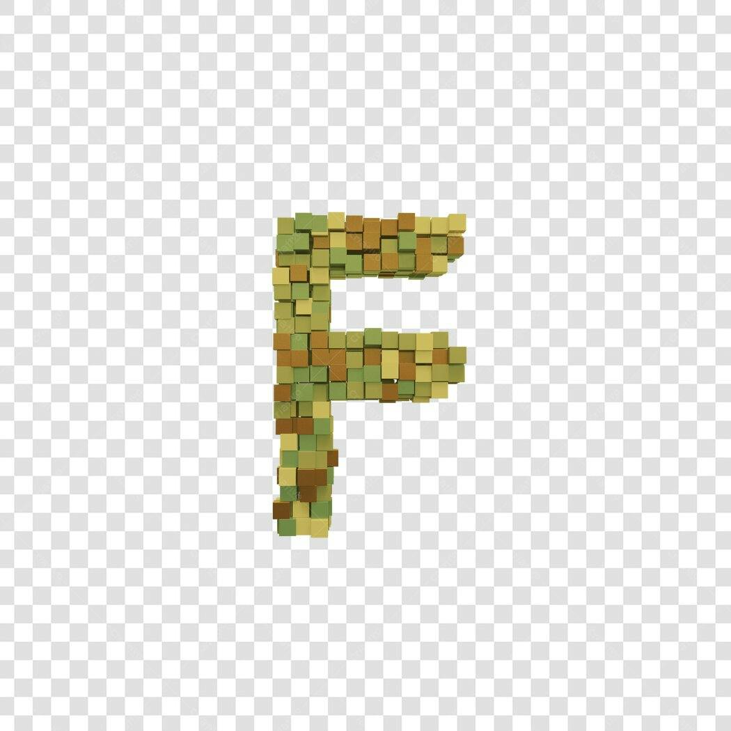 Letra F 3D Cubos Verdes e Marrons PNG com fundo transparente