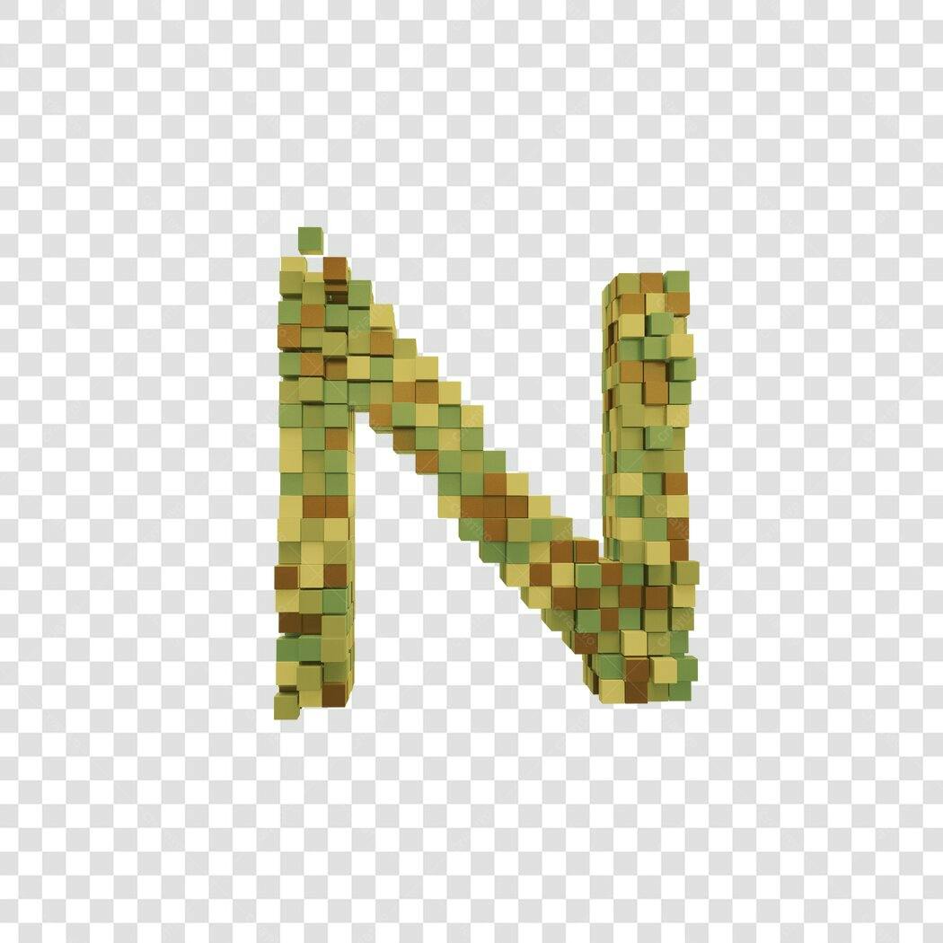 Letra N 3D Camuflada PNG com fundo transparente