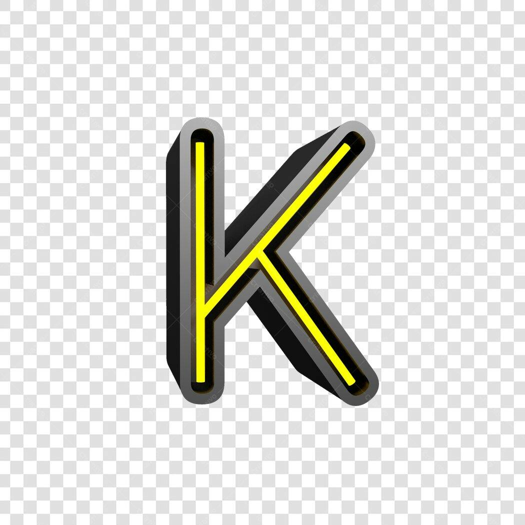Logo da letra K neon amarela PNG com fundo transparente