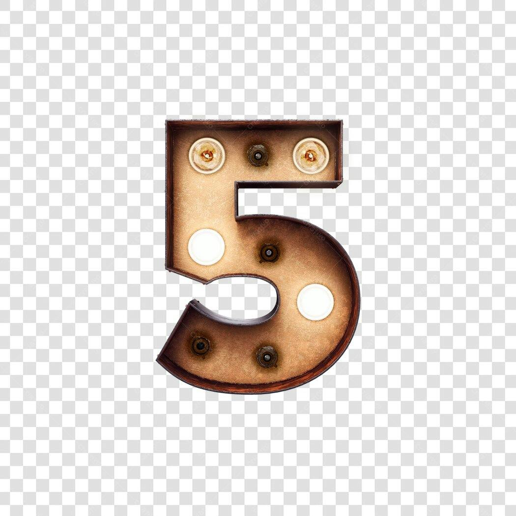 Número 5 vintage iluminado PNG com fundo transparente