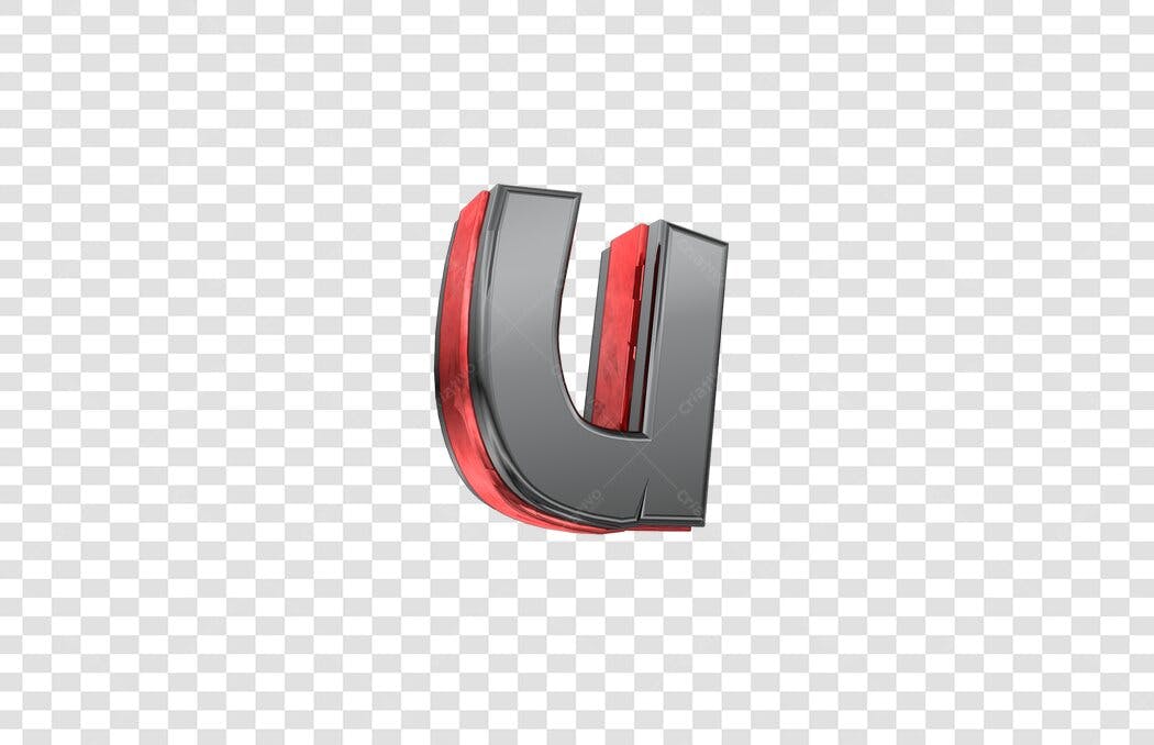 Letra U 3D Cinza e Vermelha PNG com fundo transparente