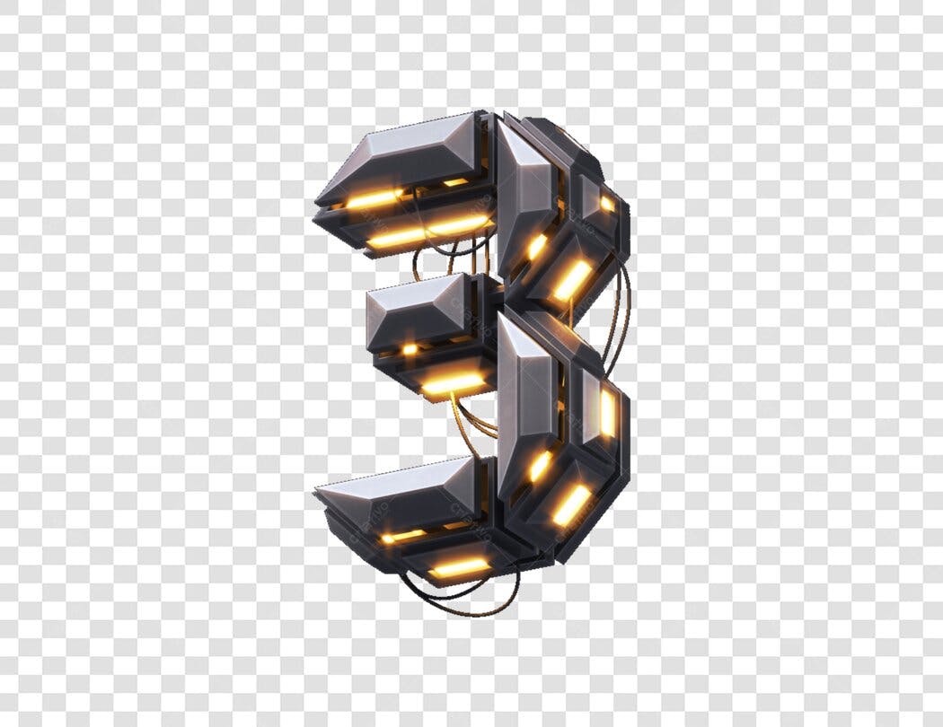 Número 3 futurista PNG com fundo transparente