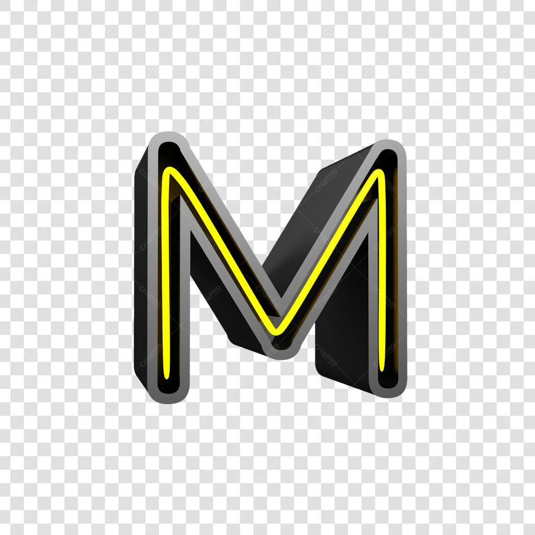 Letra M neon preta e amarela para posts PNG com fundo transparente