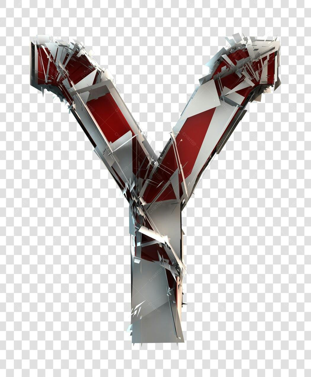Fonte 3D Letra Y Vermelha e Prata PNG com fundo transparente
