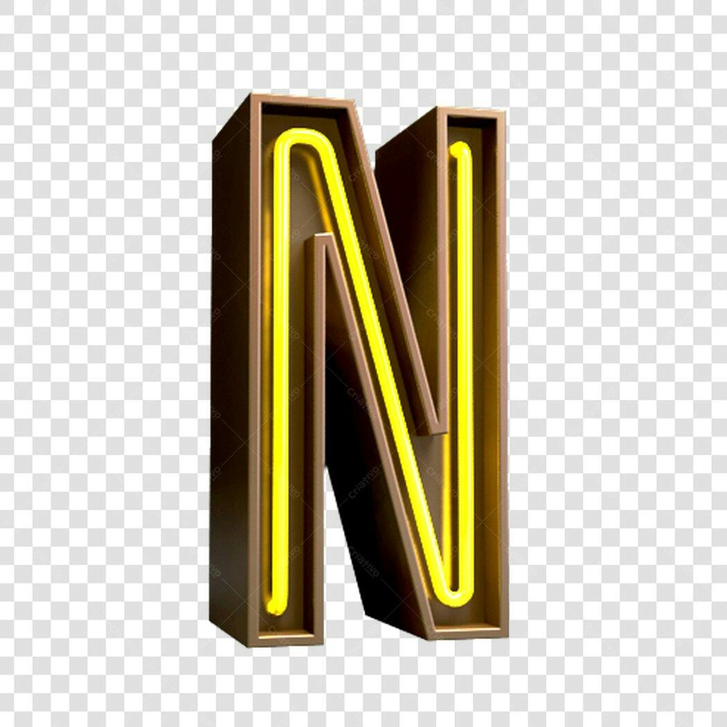 Letra N Neon Marrom e Amarelo PNG com fundo transparente