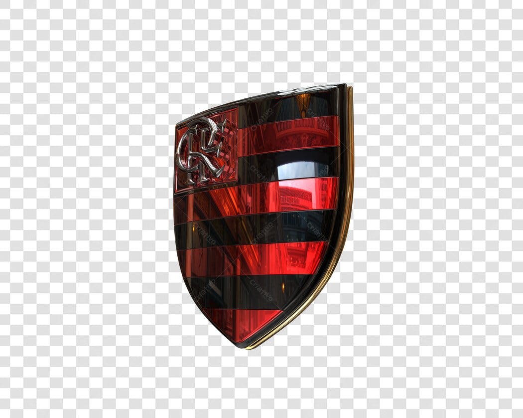 Selo 3D escudo metalizado vermelho e dourado