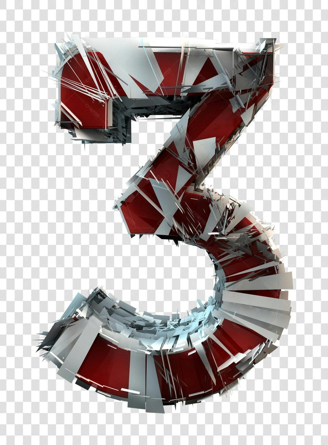 Número 3 estilizado vermelho e branco PNG com fundo transparente