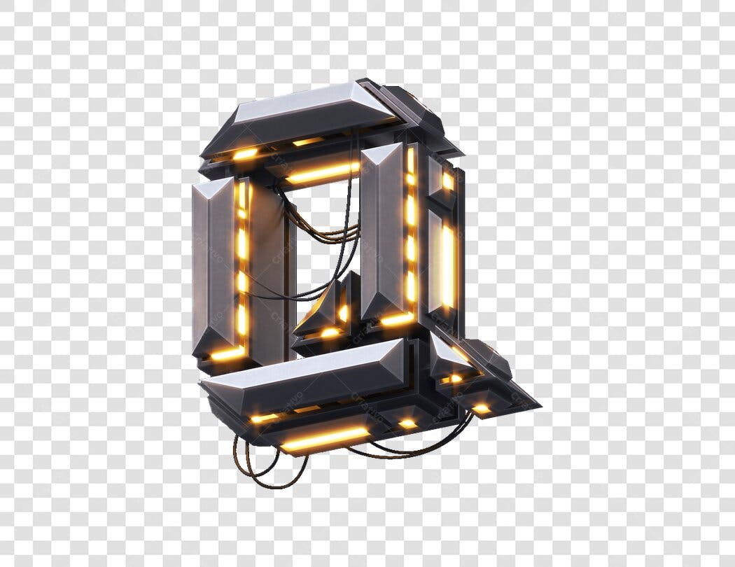Letra Q futurista 3D com luzes PNG com fundo transparente