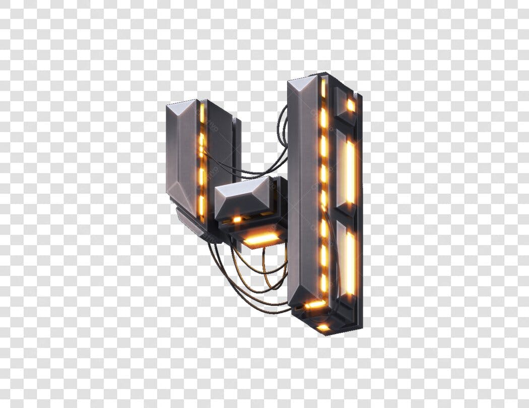 Número 4 futurista com iluminação PNG com fundo transparente