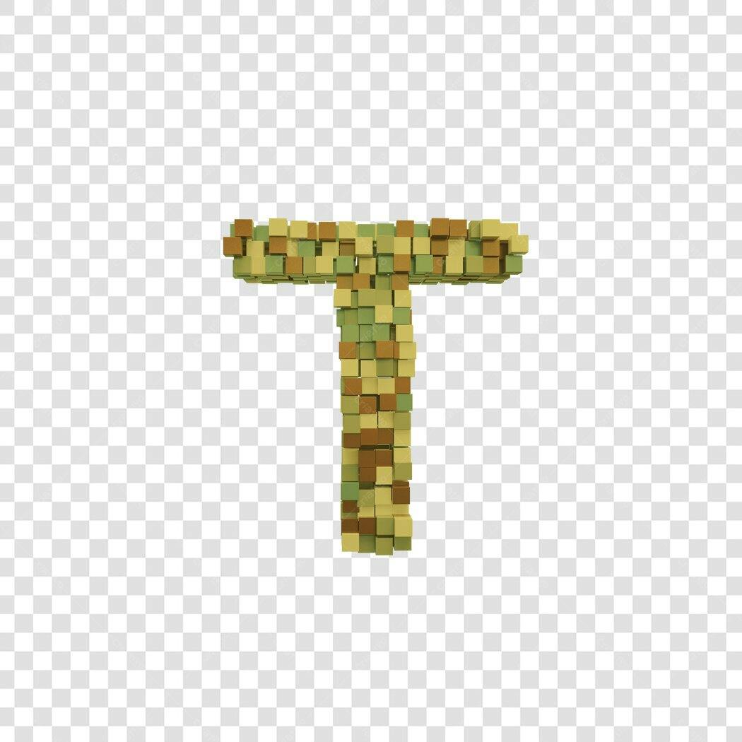 Letra T 3D Cubos Verdes e Marrons PNG com fundo transparente
