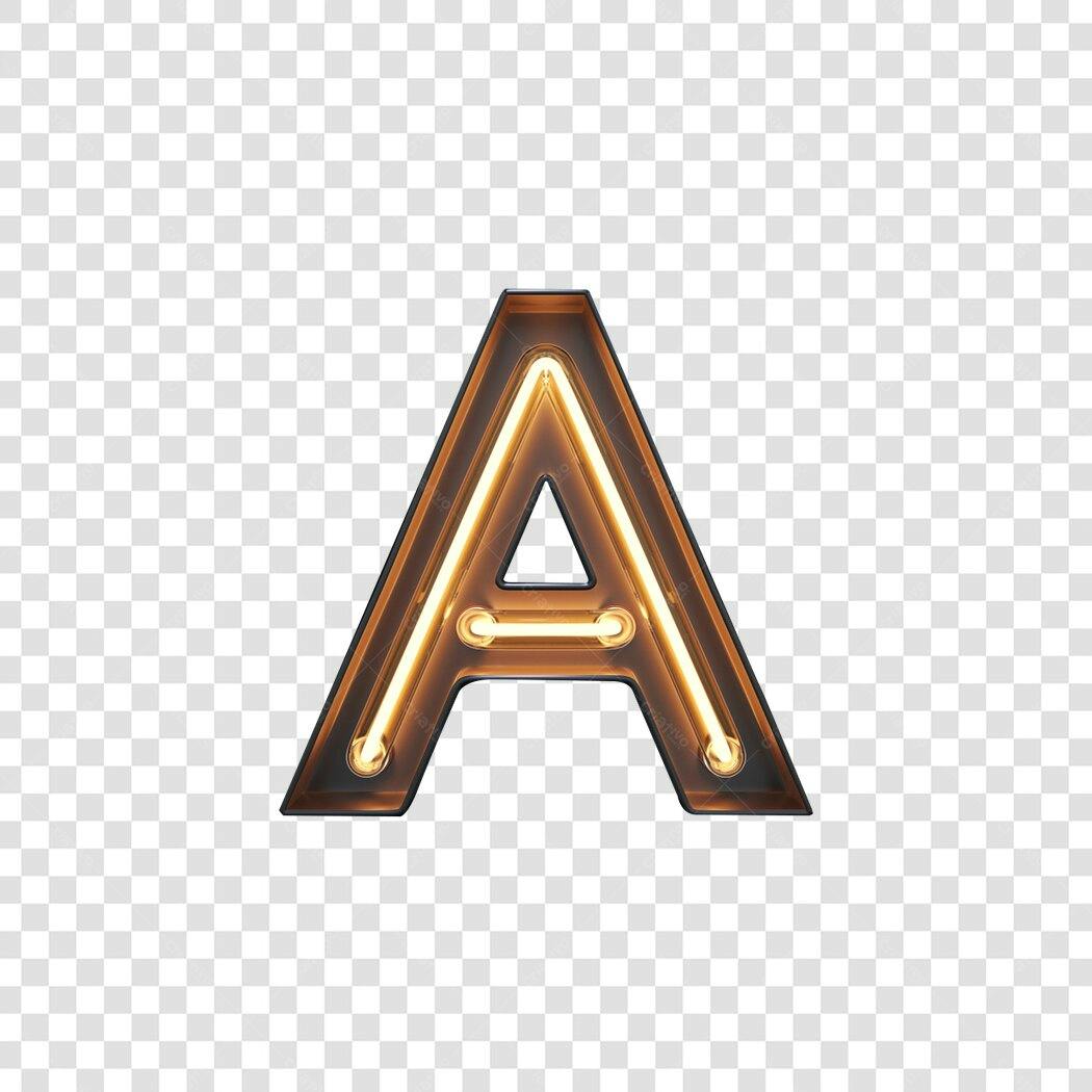 Letra A de néon dourada PNG com fundo transparente
