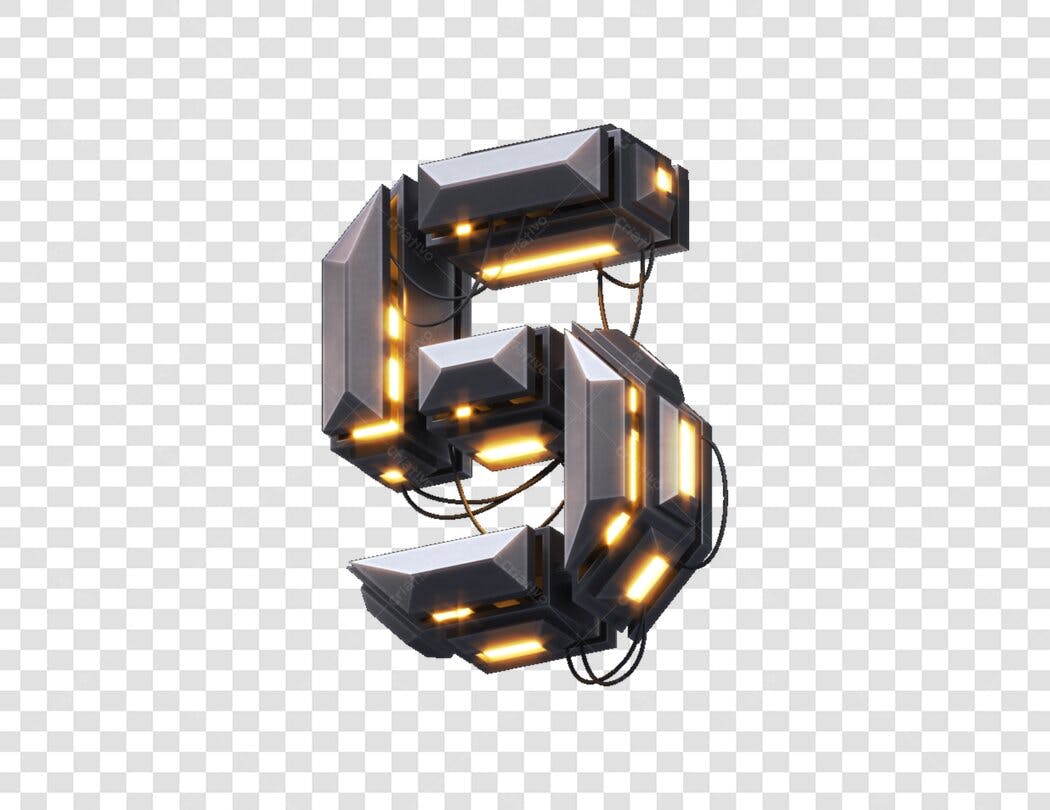 Número 5 futurista com iluminação PNG com fundo transparente