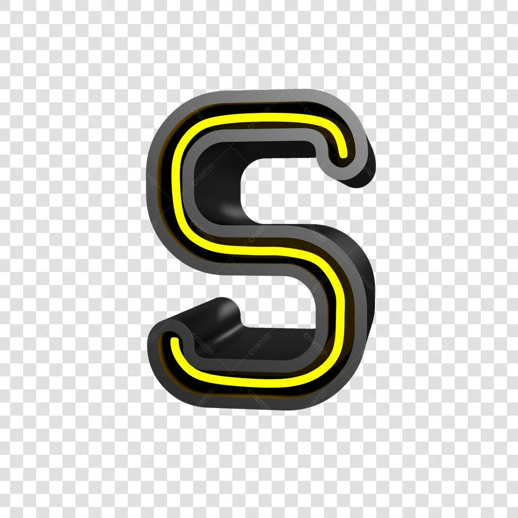 Letter S Logo 3D preto e amarelo PNG com fundo transparente
