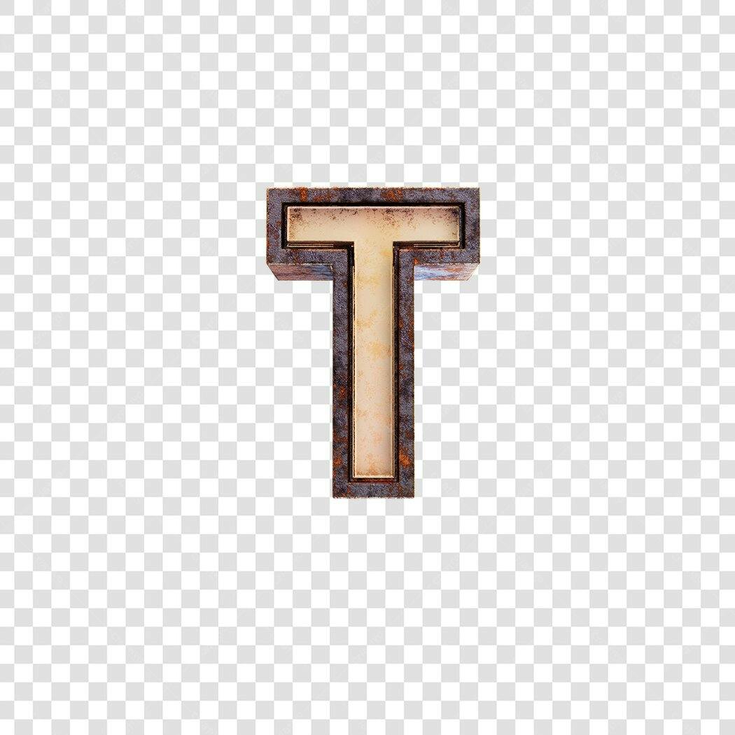 Letra T enferrujada para design PNG com fundo transparente