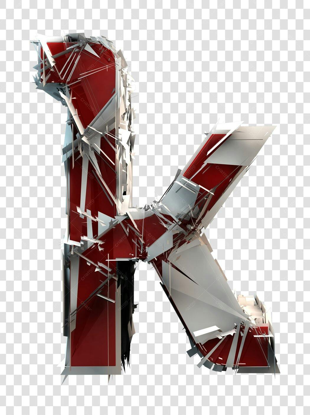 Elemento Gráfico Letra K estilizada 3D PNG com fundo transparente