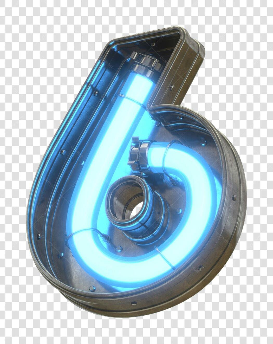 Número 6 Neon Futurista PNG com fundo transparente