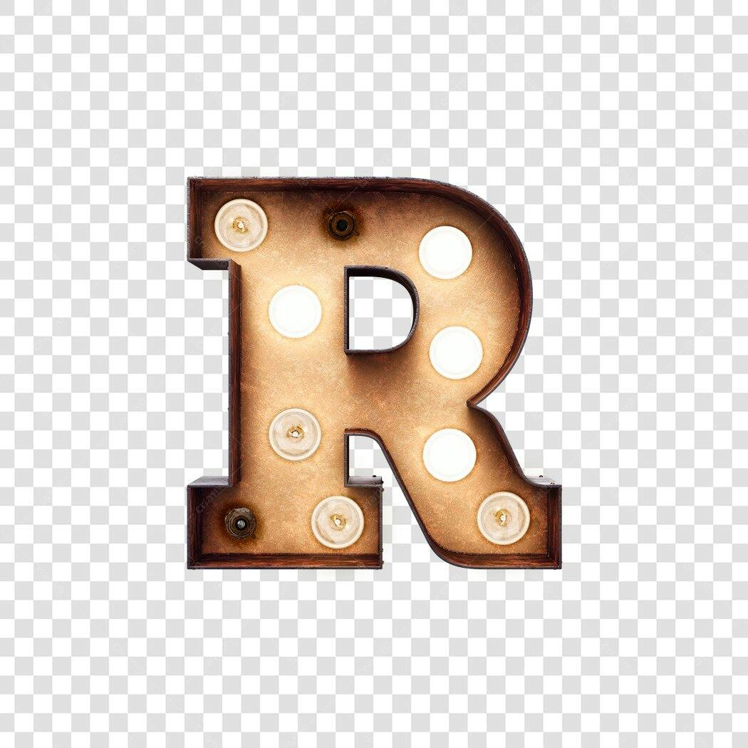 Letra R vintage com lâmpadas PNG com fundo transparente
