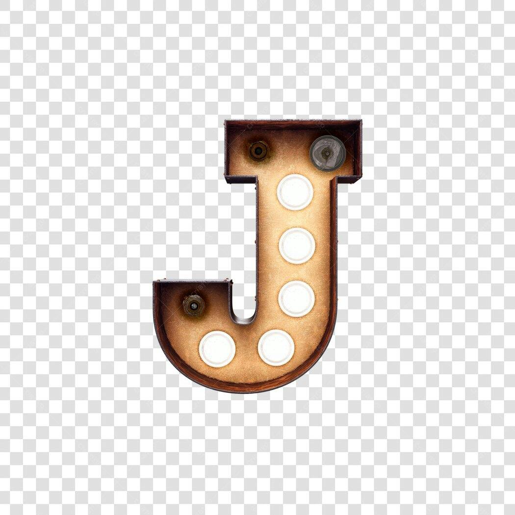 Letra J vintage com lâmpadas PNG com fundo transparente