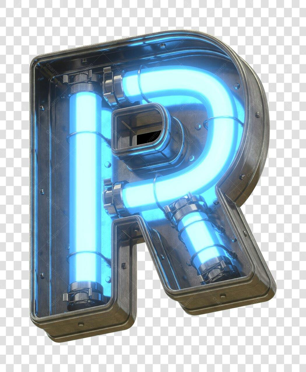 Letra R Neon Azul PNG com fundo transparente