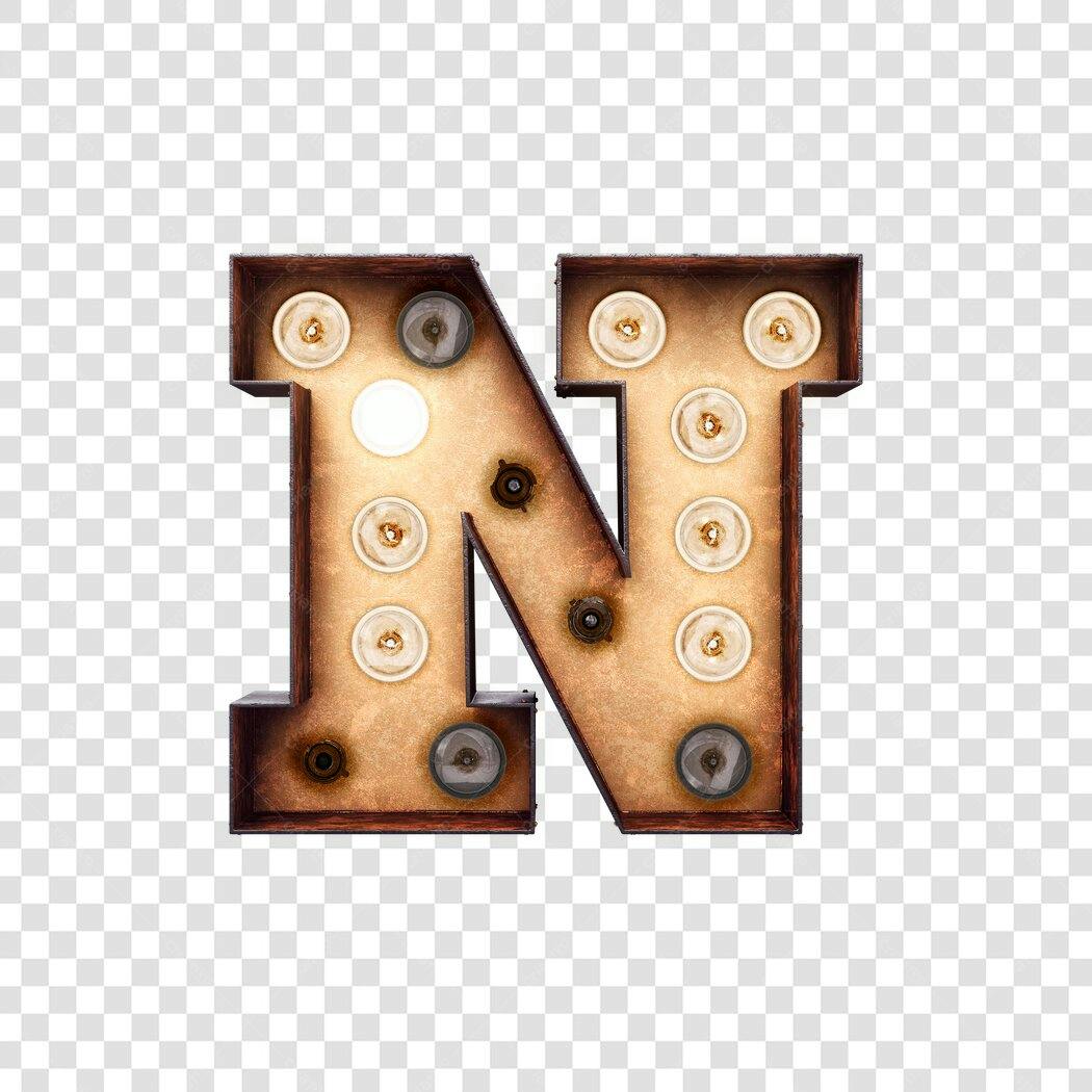 Letra N vintage com lâmpadas PNG com fundo transparente