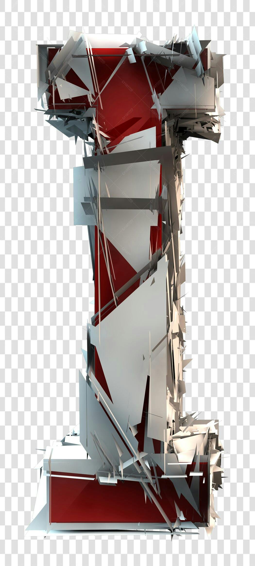 Letter I 3D Destruída Vermelha e Branca PNG com fundo transparente