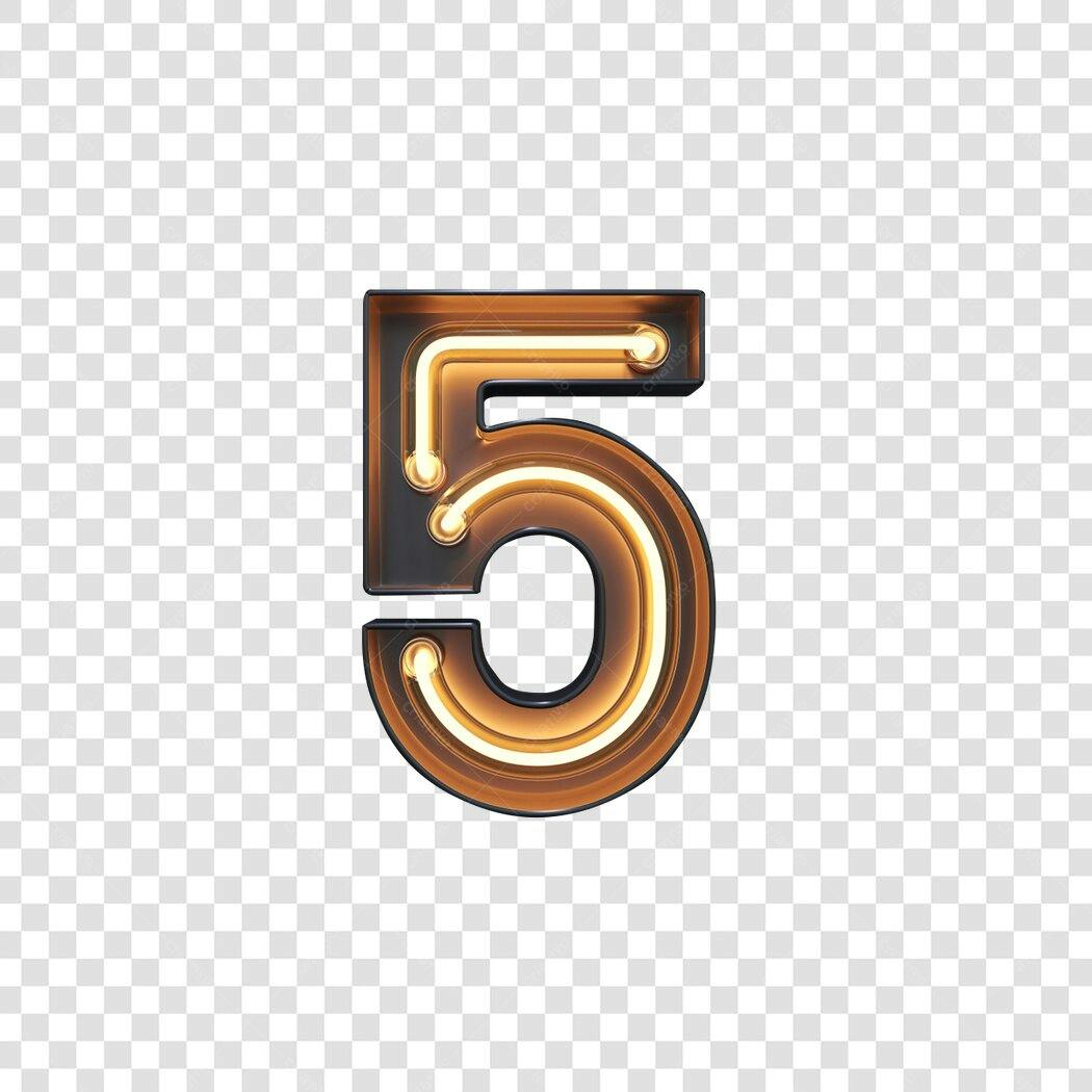 Número 5 em néon para aniversário PNG com fundo transparente