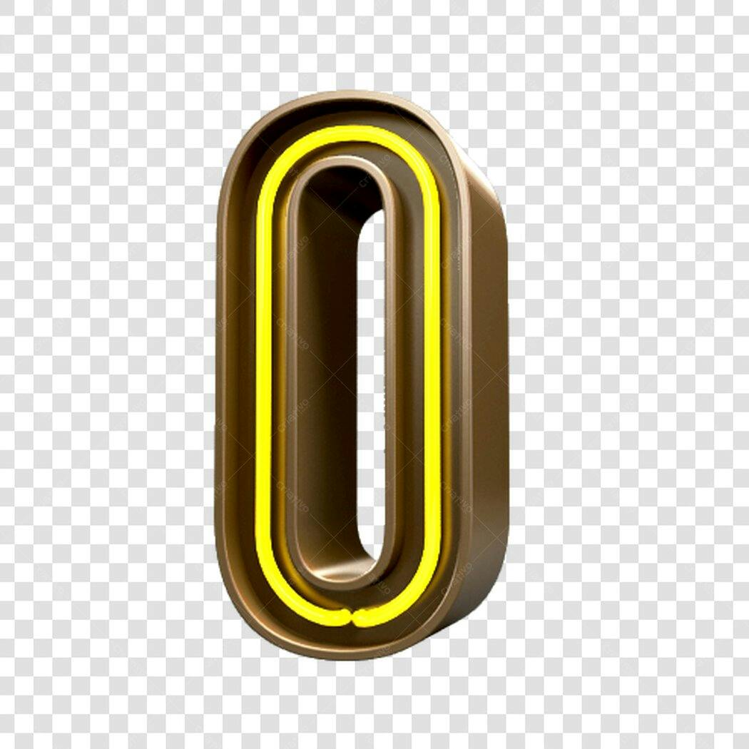 Número zero neon dourado PNG com fundo transparente