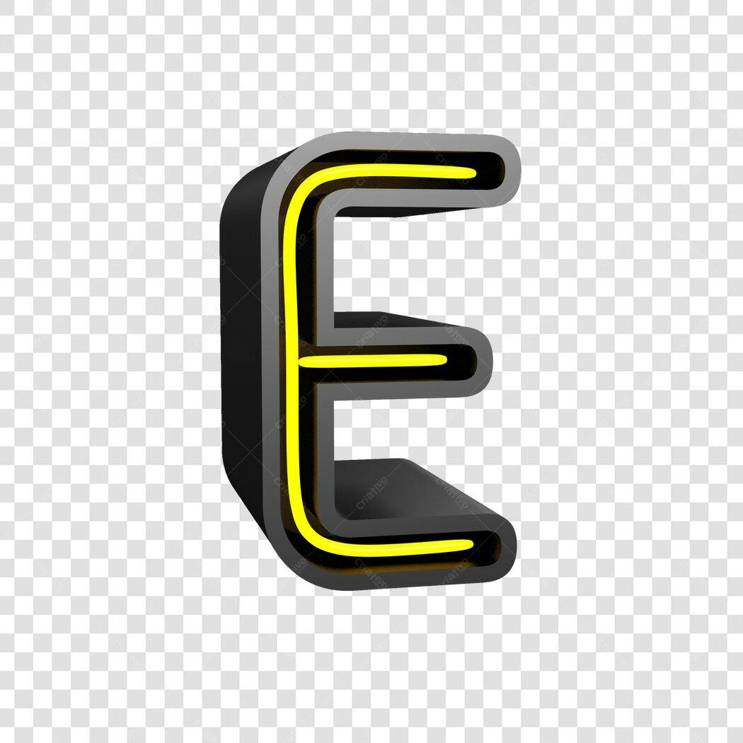 Letra E Neon 3D Preta e Amarela PNG com fundo transparente
