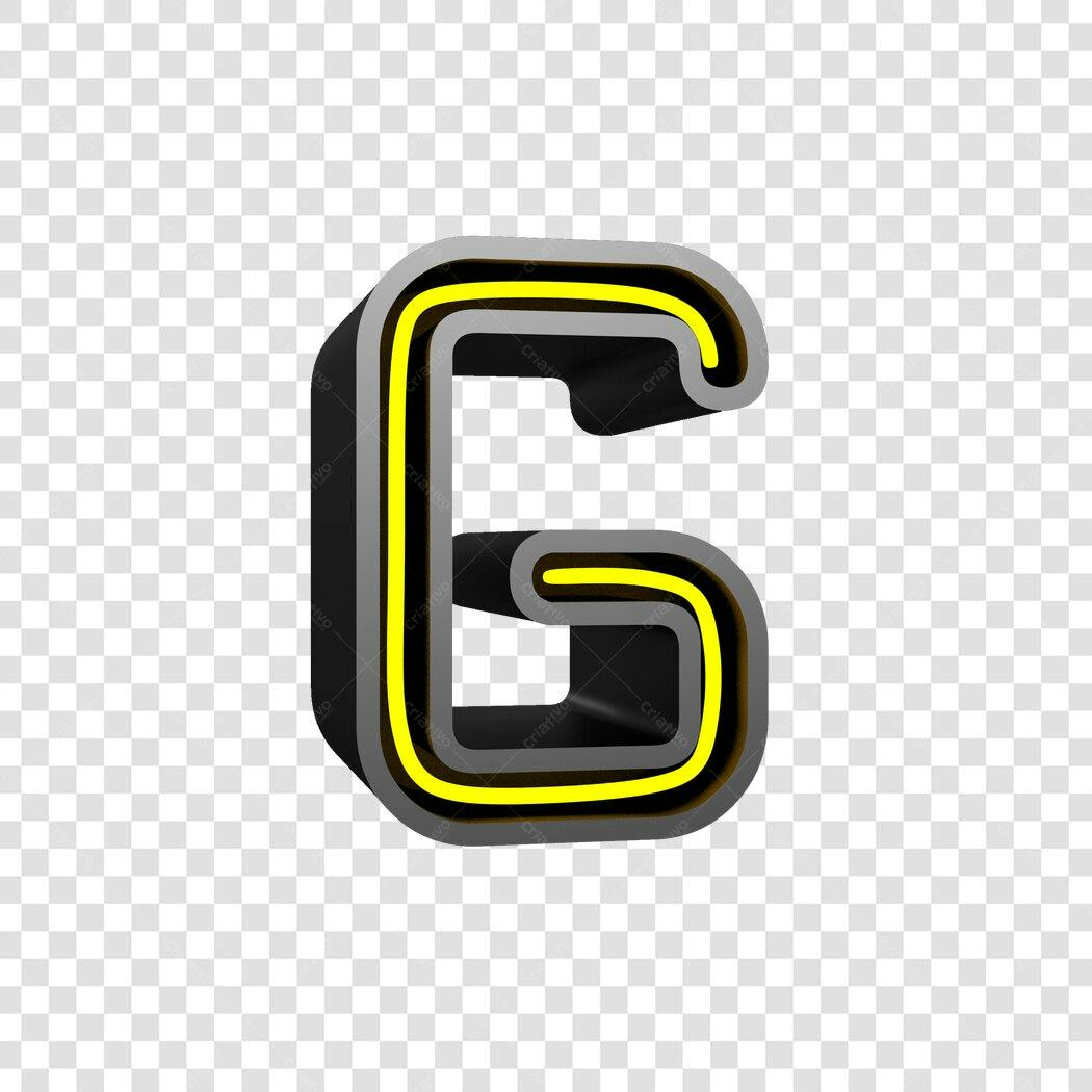 Número 6 neon 3D PNG com fundo transparente