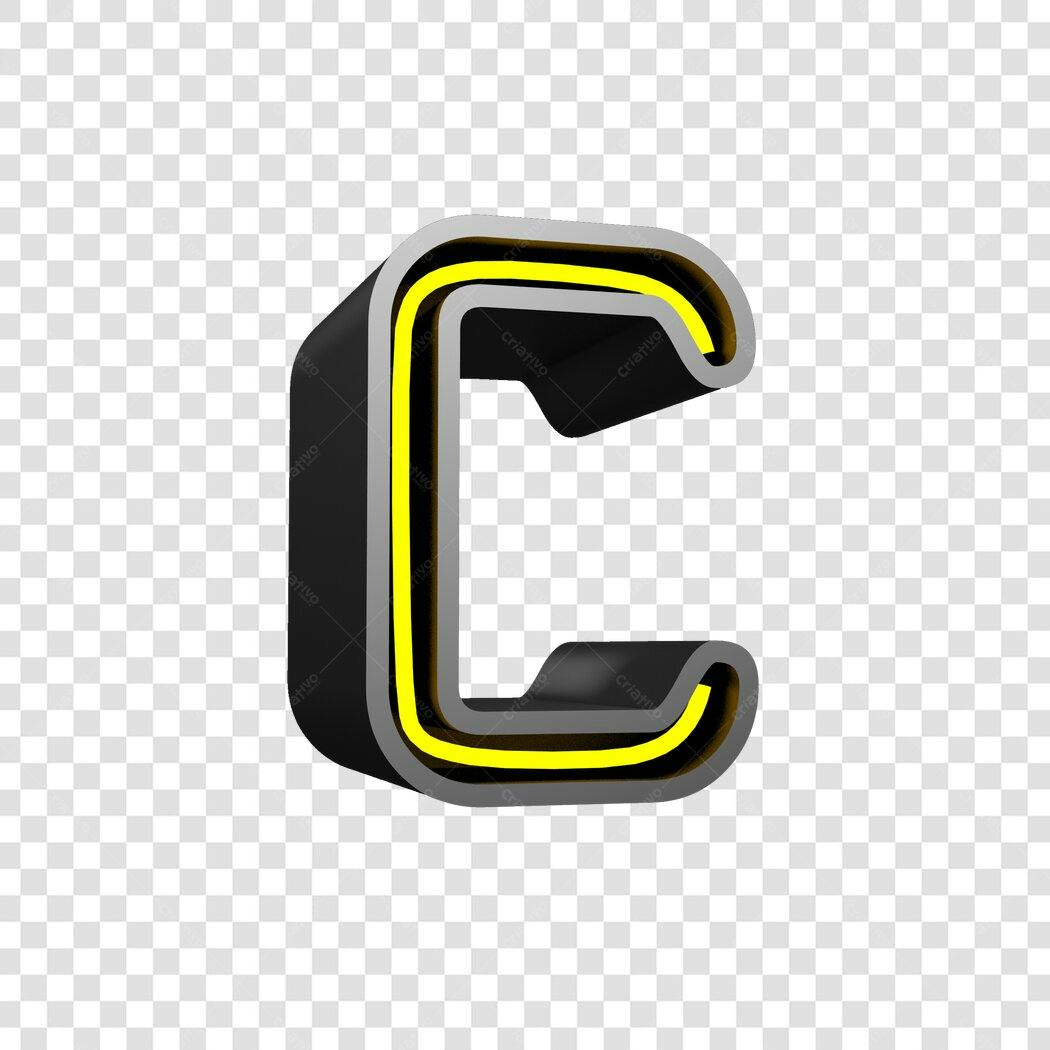 Logo 3D Letra C Preta e Amarela PNG com fundo transparente