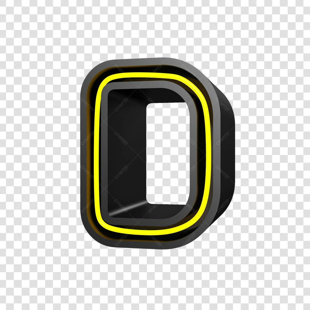 Letra D 3D preta e amarela PNG com fundo transparente
