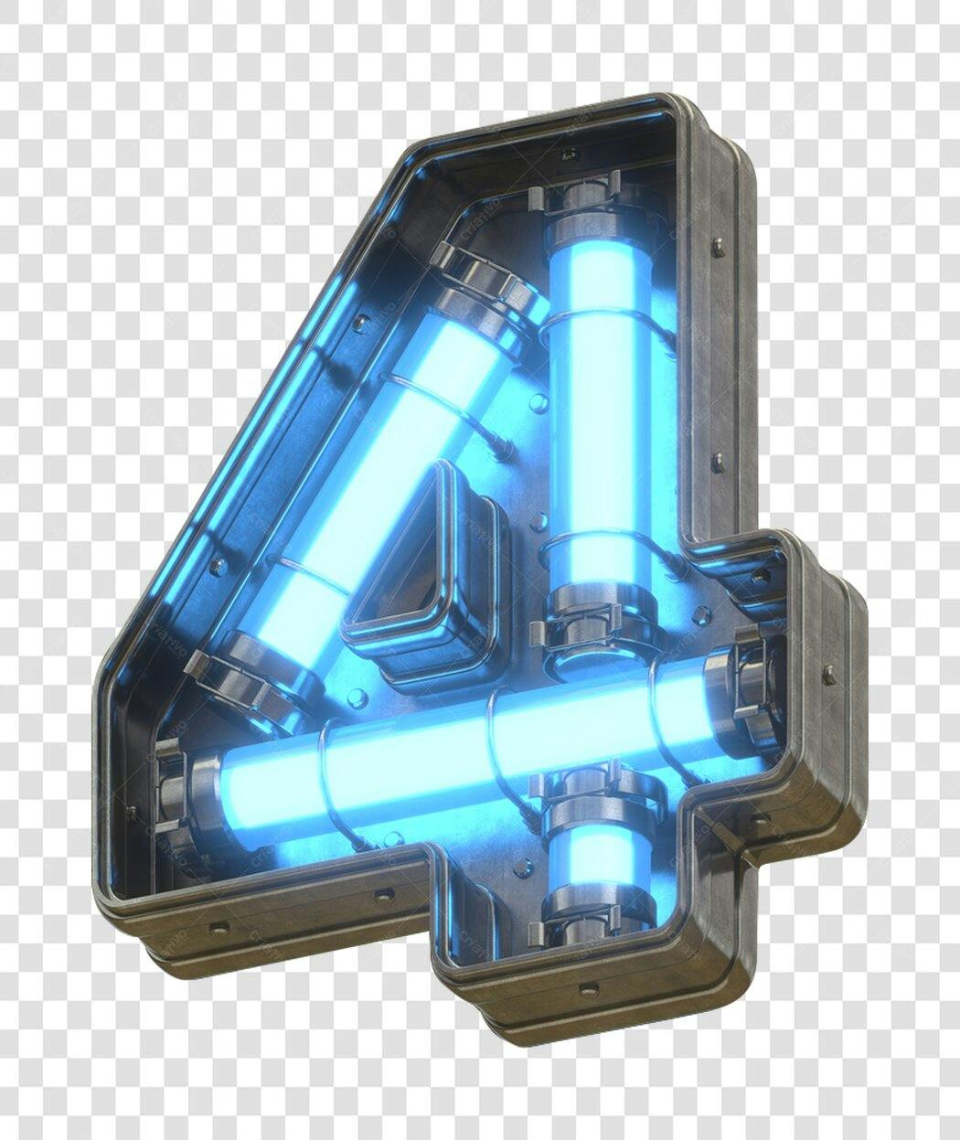Número 4 futurista neon para banner PNG com fundo transparente
