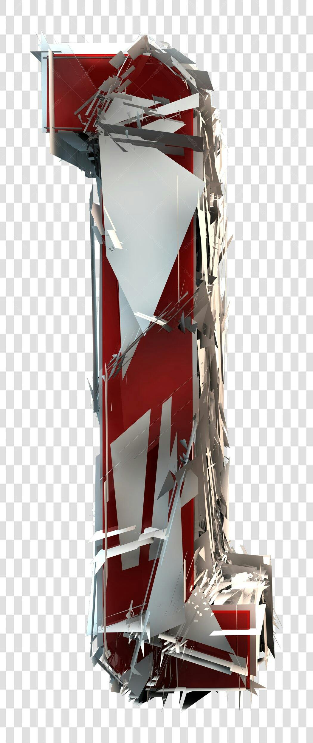 Número 1 estilizado vermelho e branco PNG com fundo transparente