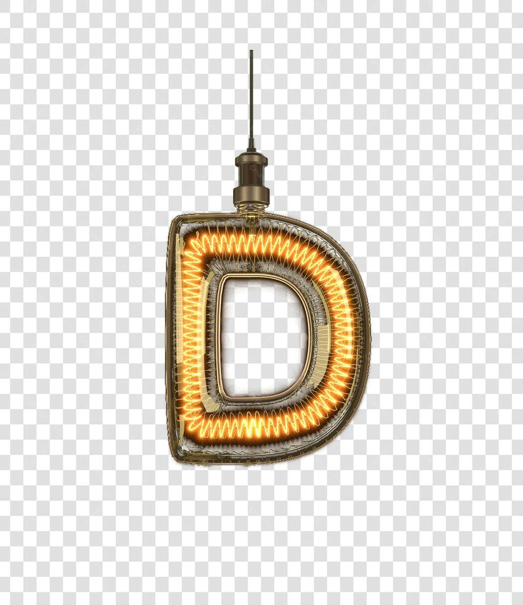 Letra D vintage estilo lâmpada PNG com fundo transparente