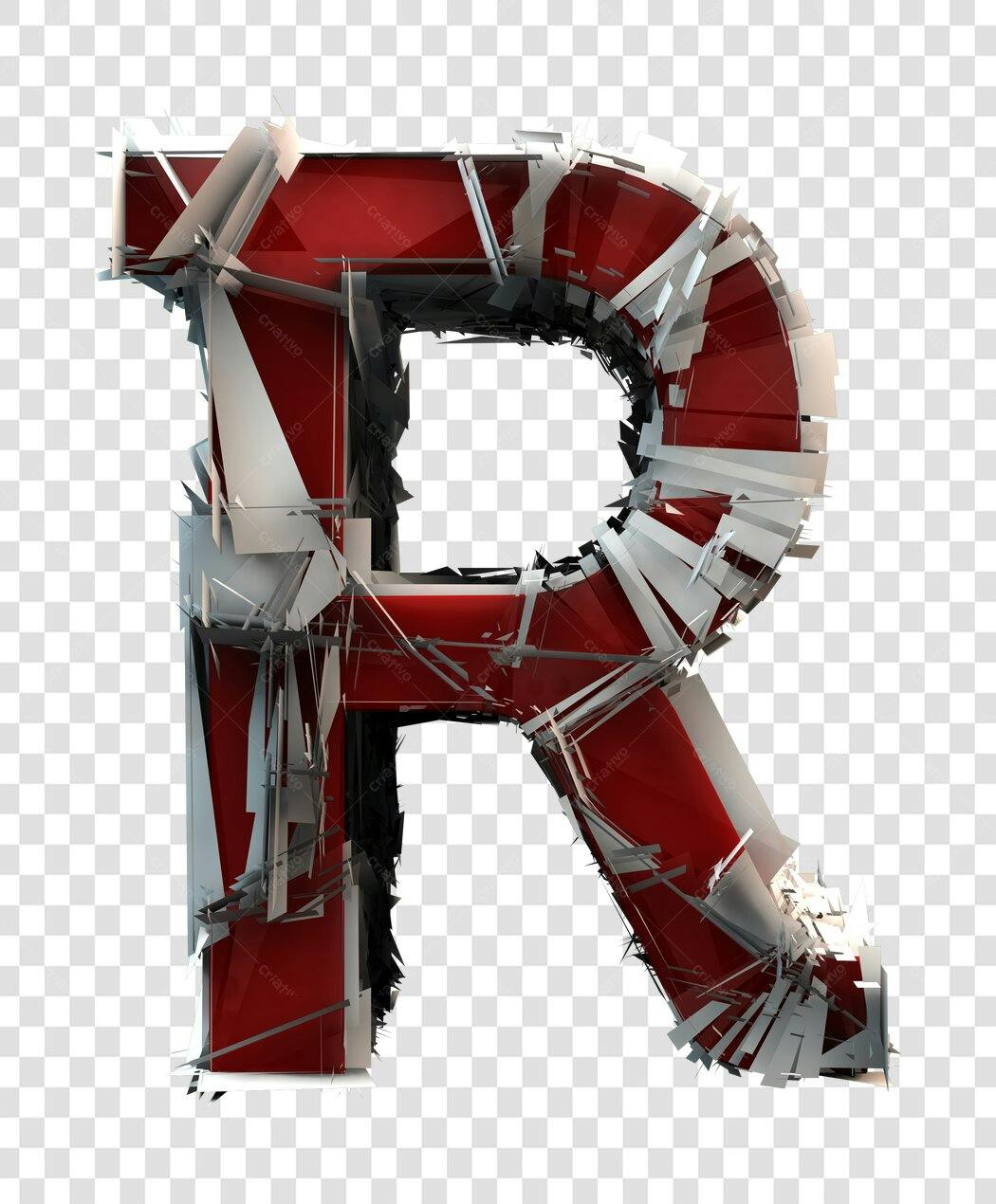 Fonte 3D Letra R Vermelha e Prata PNG com fundo transparente