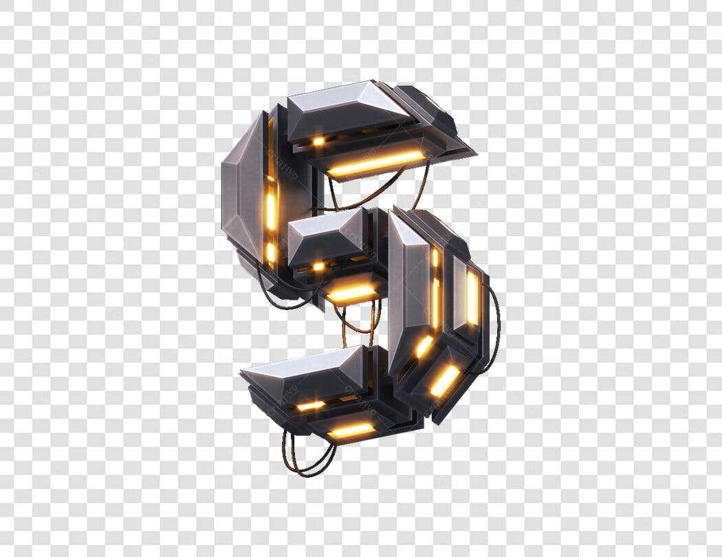 Número 5 futurista com luzes em PNG com fundo transparente