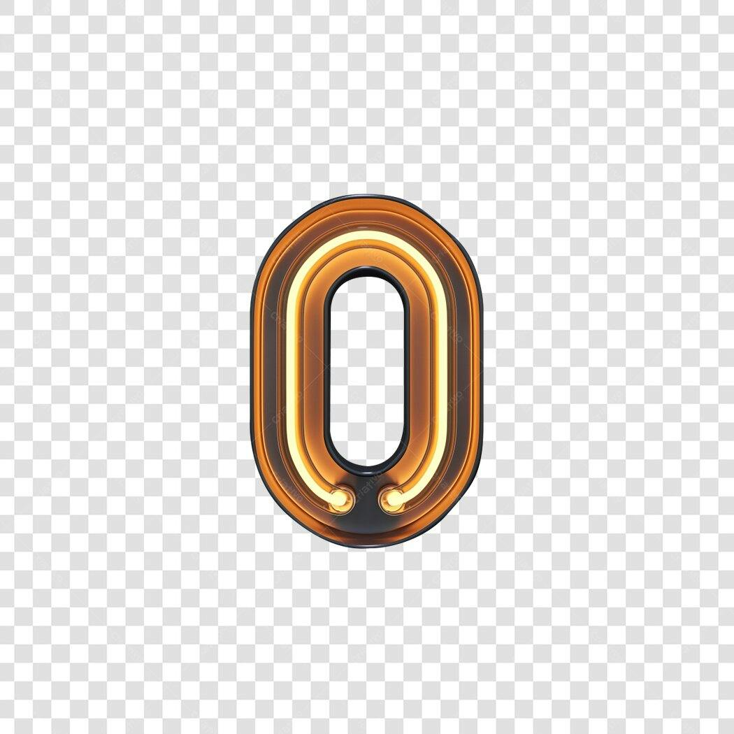 Número zero neon laranja e preto PNG com fundo transparente