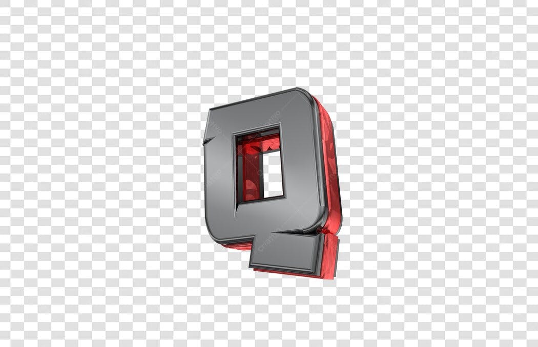 Letra Q 3D metálica vermelha PNG com fundo transparente
