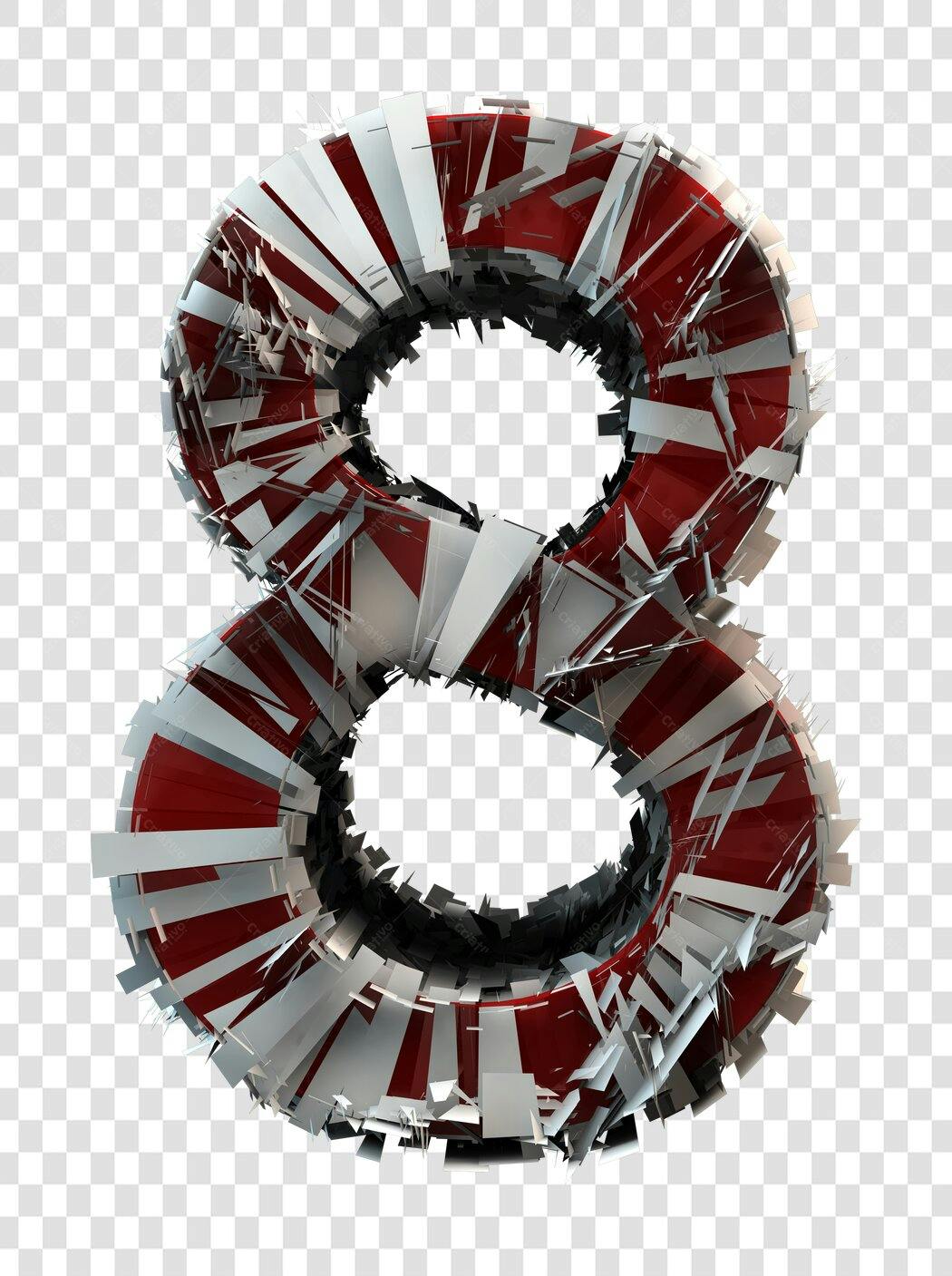 Número 8 vermelho e branco 3D PNG com fundo transparente