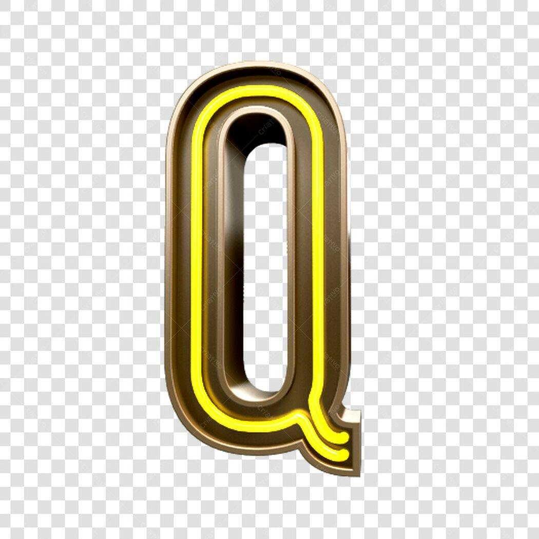 Letra Q Neon Dourada para Post PNG com fundo transparente